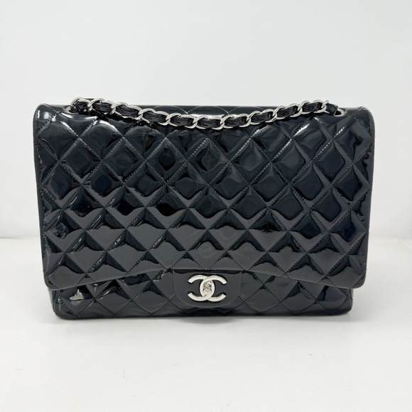 Chanel Black Patent Maxi Classic Double Flap bag - Picture 1 of 13
